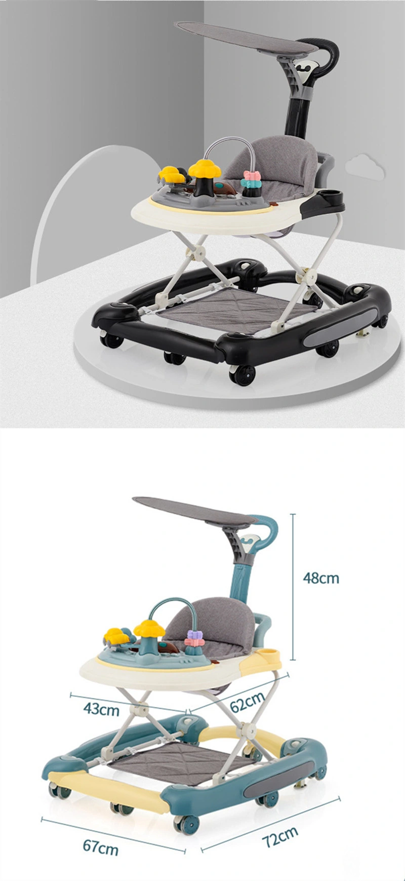 2022 Latest Design 4 in 1 Baby Walker Anti-O-Leg Baby Rocking Carriage/Multifunctional Baby Walker with Plate and Variable Rocking