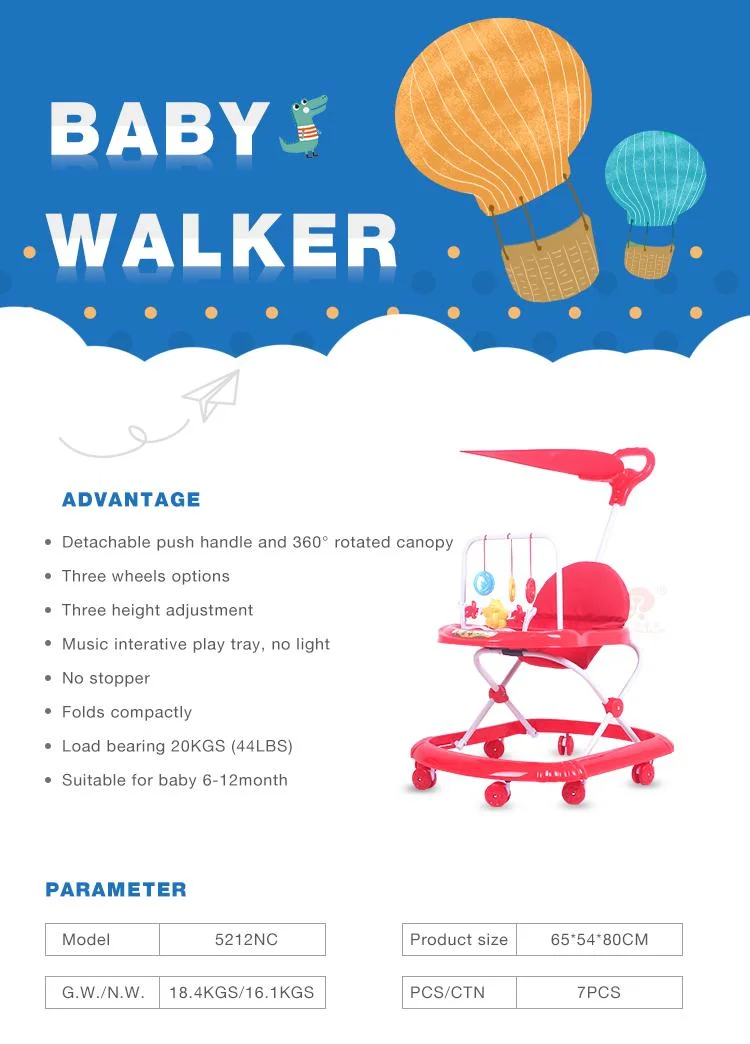 Factory Best Price Foldable Big Baby Walker 2022 360 Degree Rotating Wheels Baby Learning Walker with Canopy