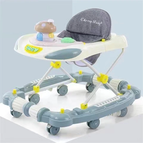 Venda imperdível andador de bebê giratório exclusivo com dossel de barra de pressão/cavalo de balanço portátil dobrável musical andador de bebê com bandeja de brinquedos