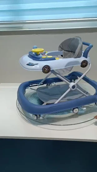 Carrinho de brinquedo de bebê dobrável ajustável andador de desenho animado com andador de música